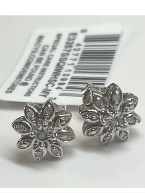 Diamond Earrings Solid Sterling Silver Flowers Earrings
